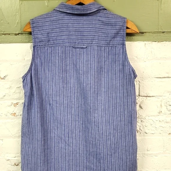 Lauren Ralph Lauren Blue Striped Sleeveless Button Down Shirt - Picture 5 of 5
